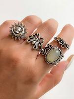 4pcs/set Vintage Butterfly & Flower Design Grunge Ring Bundles Kit, Streetwear Stack Ring, Fashion All-match Accessories for ...