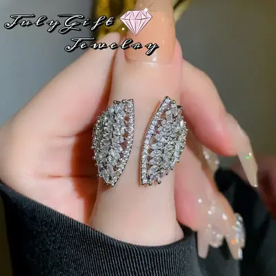 Angel Wing Synthetic Moissanite Rings Adjustable Open Ring for Women with Jewelry Box