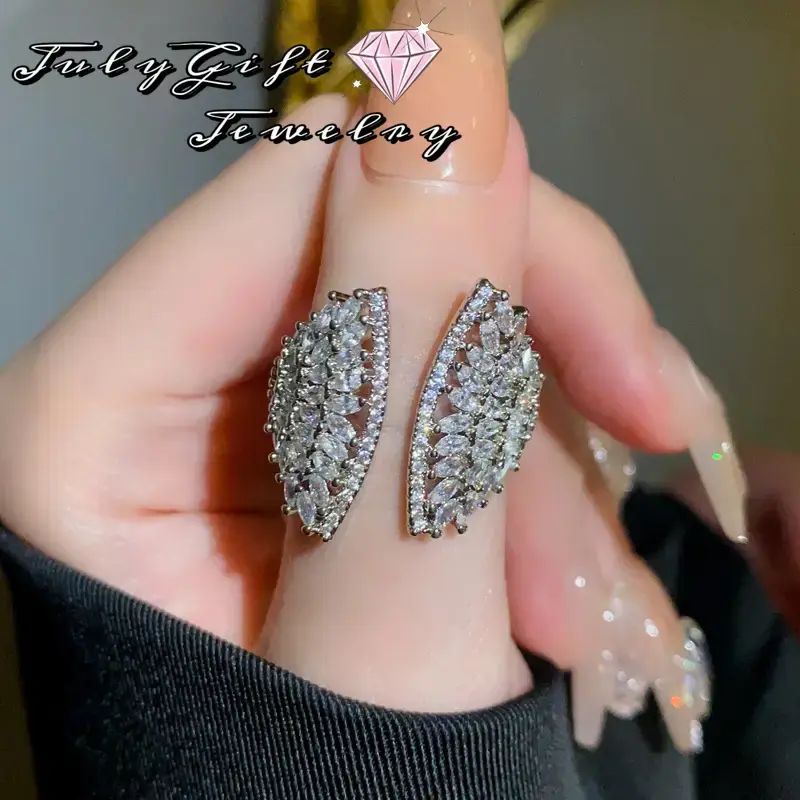 Angel Wing Synthetic Moissanite Rings Adjustable Open Ring for Women with Jewelry Box