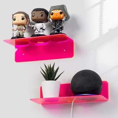 Colored Acrylic Floating Shelves 9 Inch Set of 2 - Easily Expand Wall Space - Small Wall Shelf with Strong Adhesive for Home ...