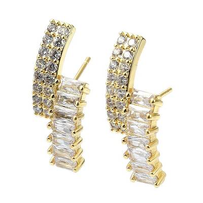 Rectangle Shape Brass Micro Pave Cubic Zirconia Stud Earrings