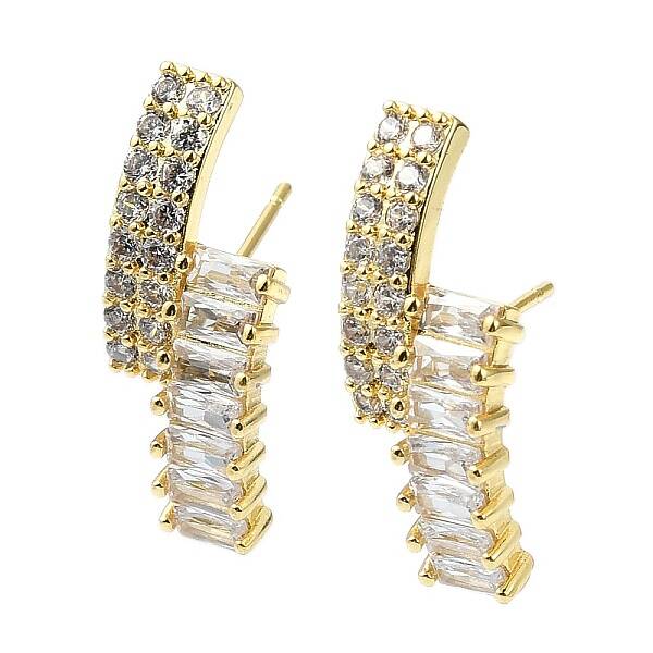 Rectangle Shape Brass Micro Pave Cubic Zirconia Stud Earrings