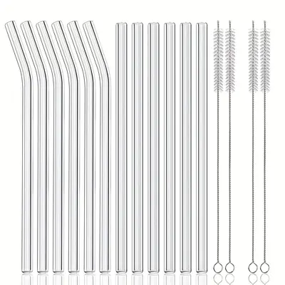 Cup Accessories Kit, 16pcs/set Reusable Straw With Brush, Clear Glass Drinking Strainer Set, Drinkware Accessories For Home O...