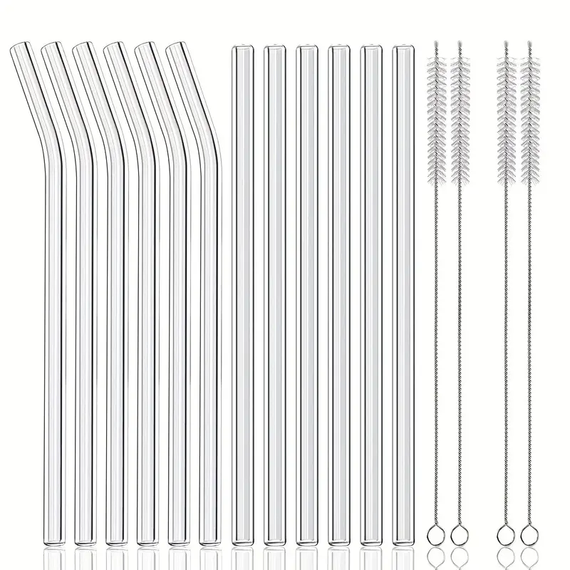 Cup Accessories Kit, 16pcs/set Reusable Straw With Brush, Clear Glass Drinking Strainer Set, Drinkware Accessories For Home O...