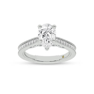 Oslo Vintage Inspired Hidden Accent Pear Shape Lab Grown Diamond Engagement Ring | 18K White Gold 1 1/3 CT. TW.