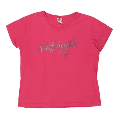 Harley Davidson Graphic T-Shirt - Large Pink Cotton