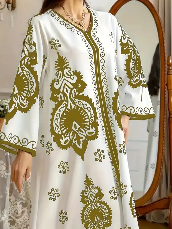Middle Eastern Digital Print Dress, Long Robe, Elegant Women's Clothing, Perfect for Casual Wear & Special Occasions