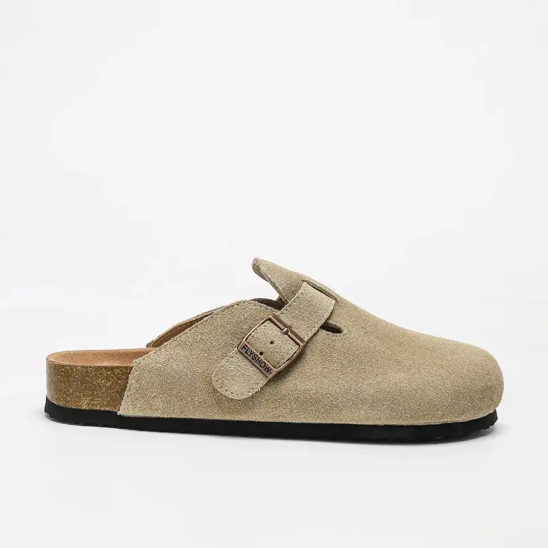 Flyshow Round Toe Cork Footbed Clogs suede shoes slippers for Summer Autumn Winter shoes Fashion