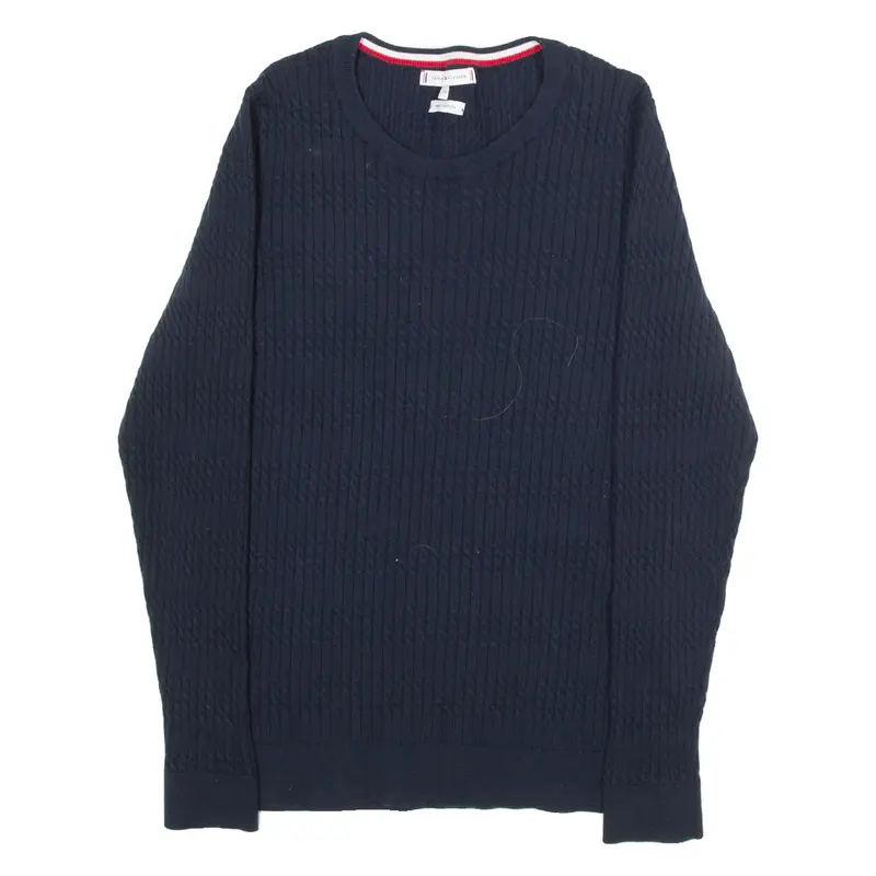 TOMMY HILFIGER Pima Cotton Womens Patterned Jumper Blue Cable Knit 2XL