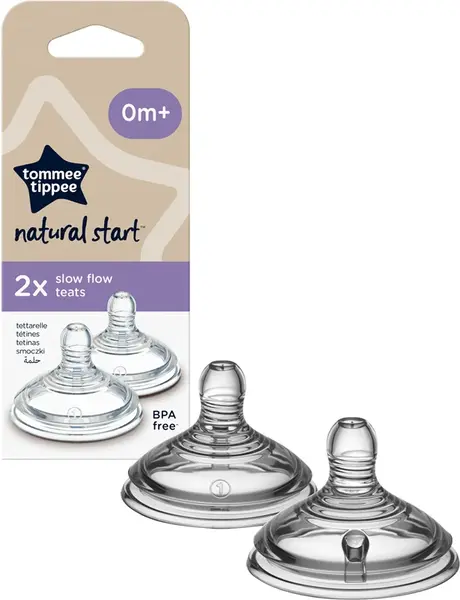 Tommee Tippee Natural Start Anti-Colic Teat Slow Flow Bottle Teat 0 Months+ 2 Pieces