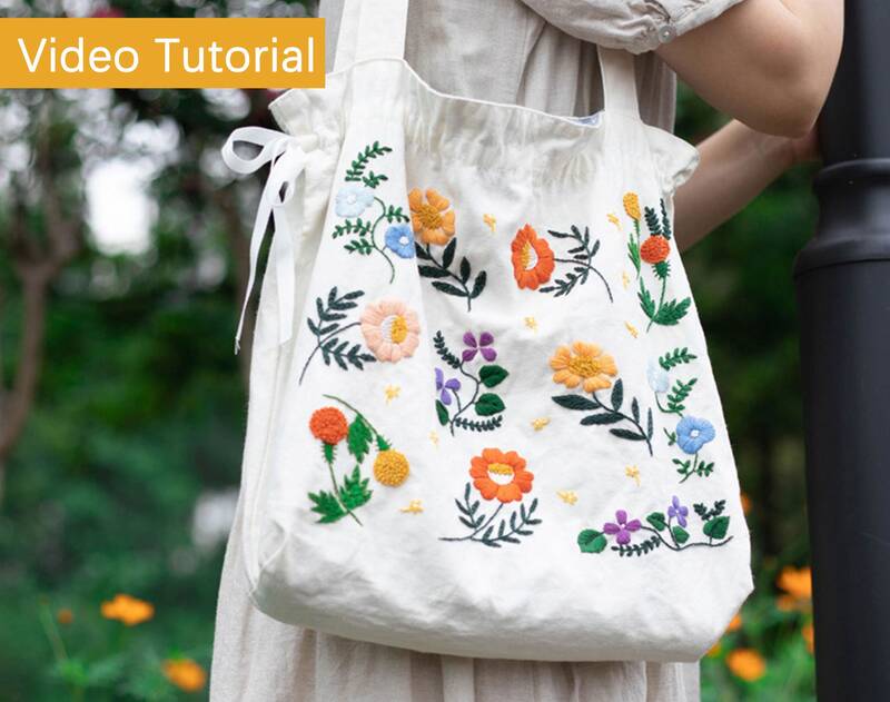 Adults Craft Kit, Hand Embroidered Shoulder Bag, Cotton Fabric Tote
