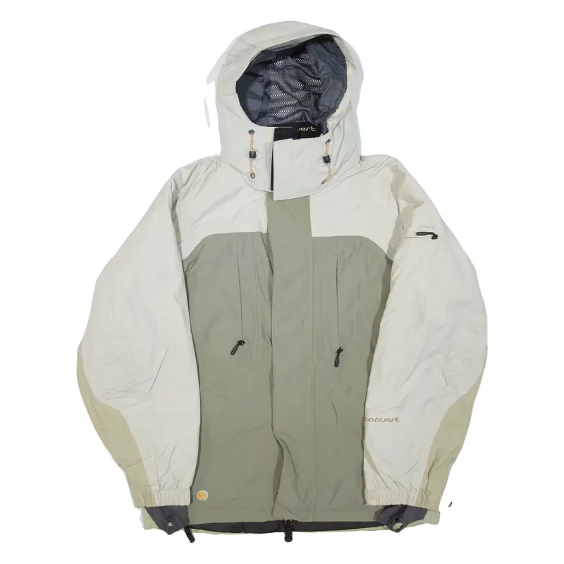 COLUMBIA Mens Ski Jacket Beige Nylon Hooded Colourblock M