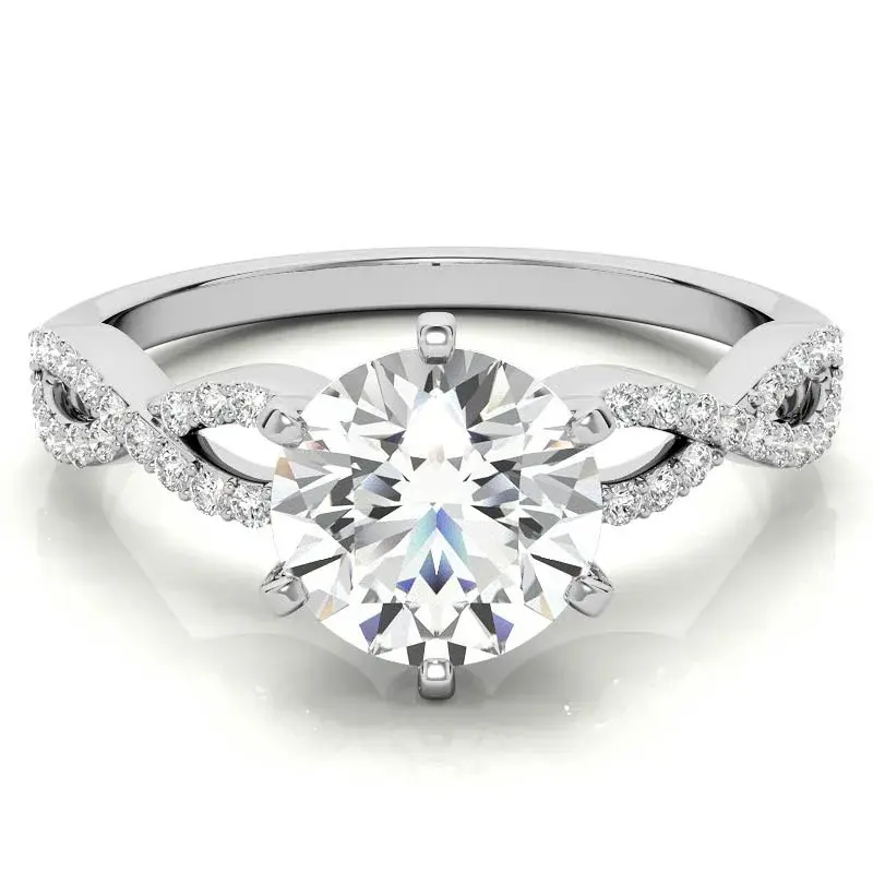 10K White Gold Round Cut Moissanite Engagement Ring