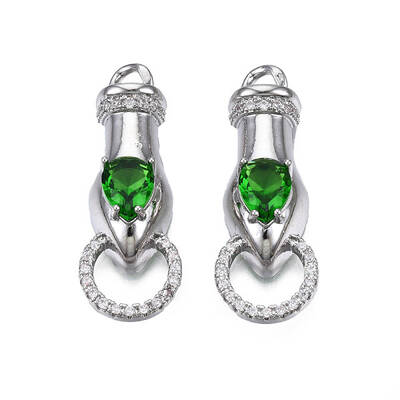 Brass Clear & Green Cubic Zirconia Connector Charms