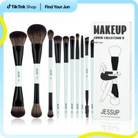 #effortlessbeauty Jessup Makeup Brushes Set 10pcs, Double Sided Foundation Contour Blush Highlight Blending Eyebrow Brush Eye...