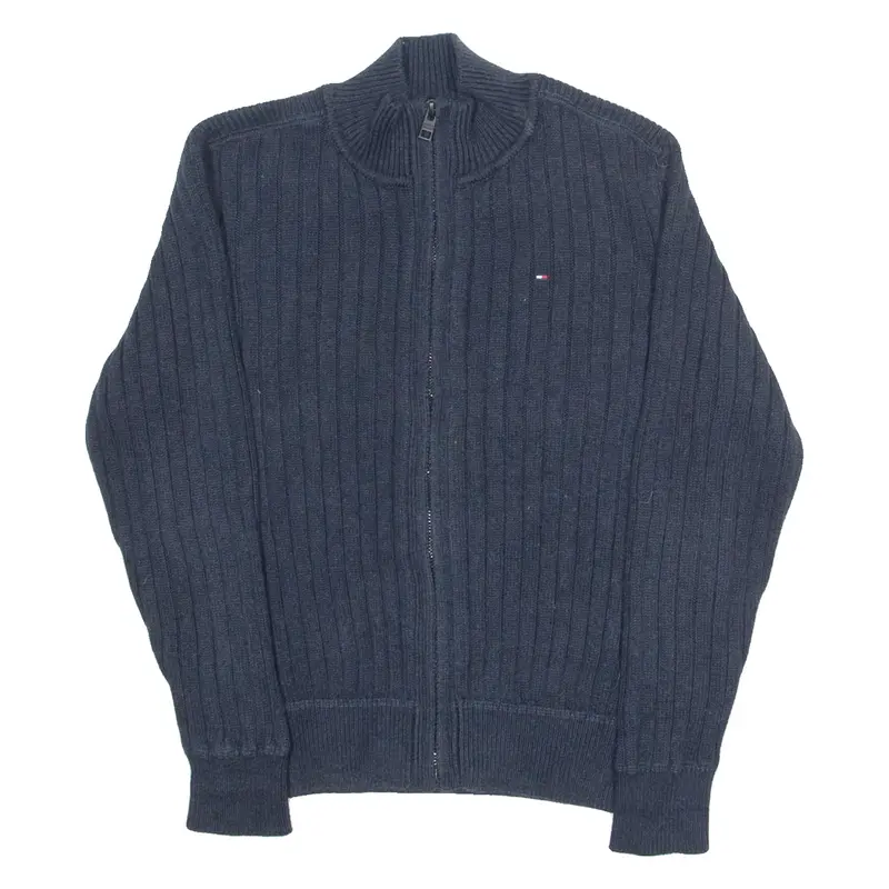 TOMMY HILFIGER Boys Jumper Blue High Neck Tight Knit 9-10Y
