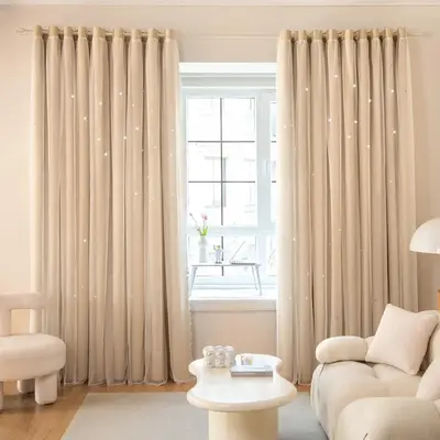 1 Piece Double Layer Hollow-out Design Star Pattern Curtain, Modern Fashion Home Decoration Curtain, Window Curtain for Home ...