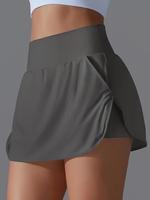 Women's Solid Color High Waist Sports Skort, Casual Comfy Breathable Skort for Tennis Golf Running, Ladies Sportswear for Sum...