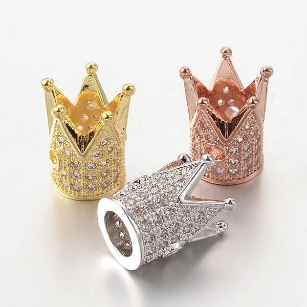 Brass Micro Pave Cubic Zirconia Beads