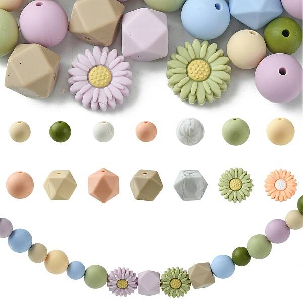 48Pcs 14 Styles Food Grade Eco-Friendly Silicone Focal Beads