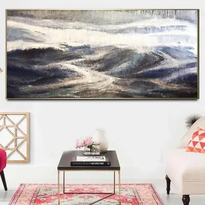 Large Abstract Painting Original Mountain Gray Acrylic Art On Canvas | GREAT MOUNTAINS