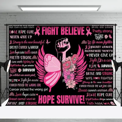 Black Pink Fight Believe Hope Survive Party Backdrop