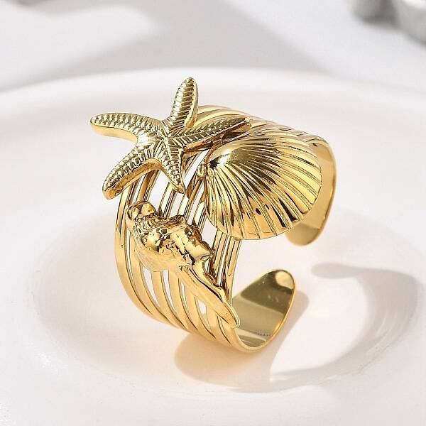 Starfish Shell 304 Stainless Steel Open Cuff Rings