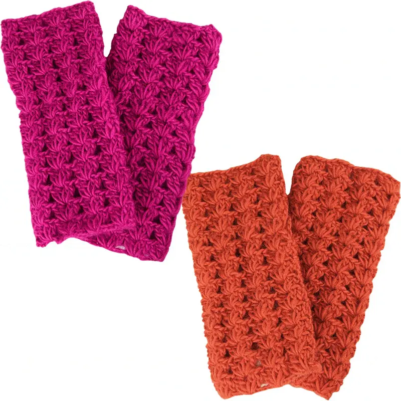 Crocheted Himalayan Fingerless Mittens - Orange