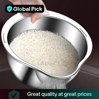 Stainless Steel Rice Washing Drain Basket, 1 Count Multifunctional Kitchen Tool for Washing Rice, Fruit, Vegetable, Kitchen S...