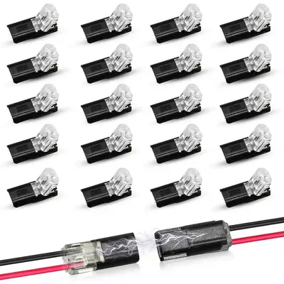 Double-Wire Plug-in Connector Led Light Strip Connectors 2 Pin,Led Strip Lights Connectors Low Voltage Wire Connector with Lo...