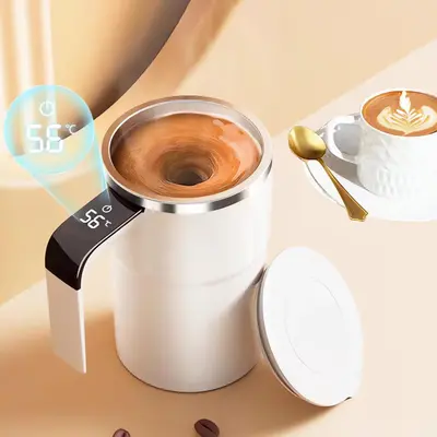 380ML Magnetic Stirring Coffee Mug, Rechargeable 150mah Automatic Mixer Cup, Stainless Steel Travel Mug with Digital Display