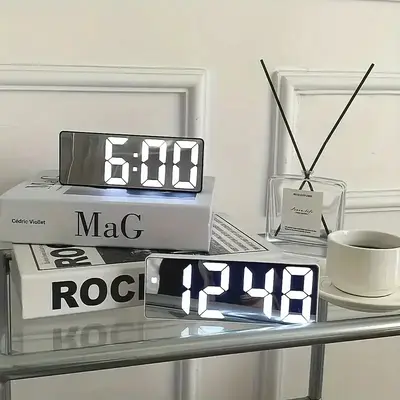 [FREE!SHIP] Mini size LED Mirror Clock Simplicity Colorful Large Display 6.3  LED Digital Alarm Clocks Bedroom Bedside Cloc...