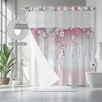 No Hook Shower Curtain Pink Pattern Floral Print Fabric Shower Curtains Fabric Waterproof Light Easy Hang Machine Washable Ba...
