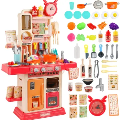 Interactive 45pcs Kids Kitchen Playset with Sound and Light Features, Complete Cooking Stove, Realistic Play Sink, and Fun Ki...