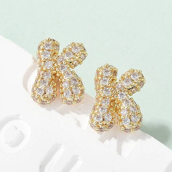 Brass Micro Pave Cubic Zirconia Stud Earrings