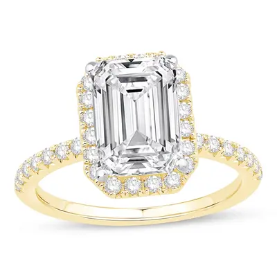 14K Gold 1 to 3.5 CT.T.W. Emerald Lab Created Diamond Engraving Frame Engagement Ring IGI Certified