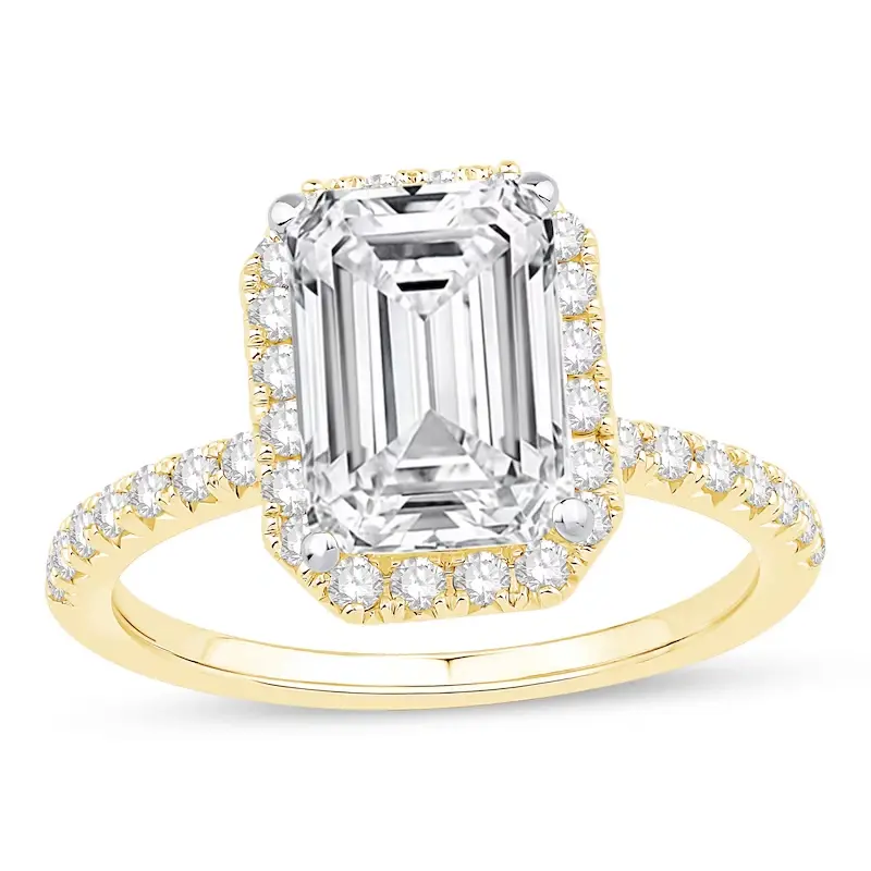 14K Gold 1 to 3.5 CT.T.W. Emerald Lab Created Diamond Engraving Frame Engagement Ring IGI Certified