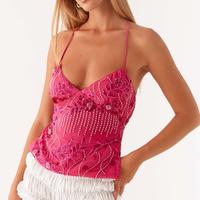 Womens Sequin Sparkle Halter Crop Tops Sexy Pearl Embellished Cami Tank Tops Y2k Bling Glitter Rhinestone Camisole Adjustable...