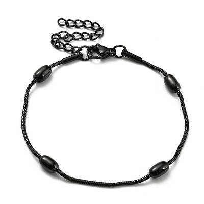 304 Stainless Steel Round Snake Chain Bracelet with Oval Beaded