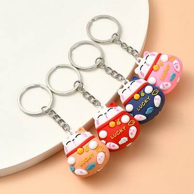 4Pcs PVC Cartoon Lucky Cat Doll Pendant Keychain