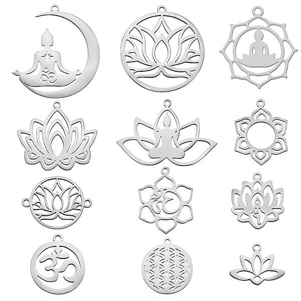 12Pcs 12 Style 201 Stainless Steel Pendants