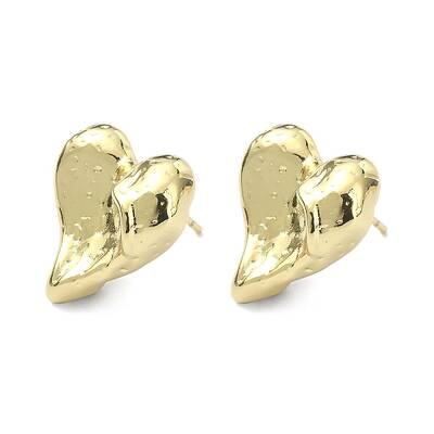 Rack Plating Brass Heart Stud Earrings for Valentine's Day