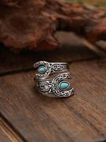 Boho Style Turquoise Decor Cuff Ring, Gifts for Her, Vintage Adjustable Open Ring, Fashion Jewelry Accessories for Women & G...