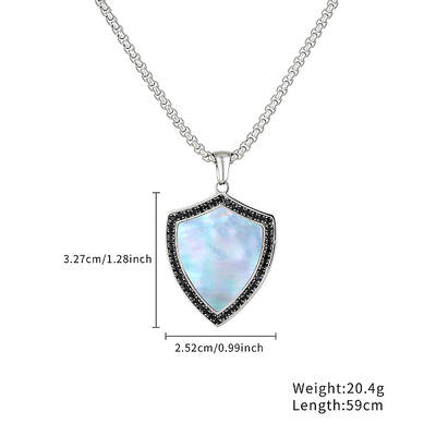 Vintage Shield Pendant Necklaces with Black Agate Inlay