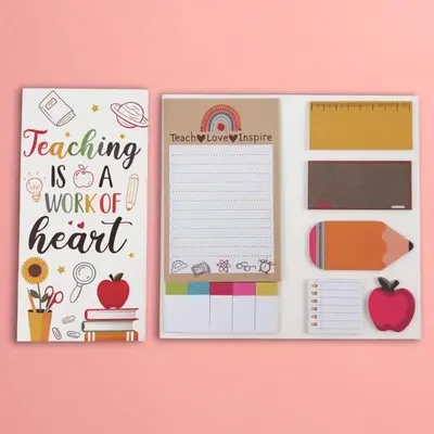 Teacher Appreciation Sticky Notes Set, Patterned Sticky Notepads, Teaching Is A Work Of Heart Gifts, Writing & Reminder Notes...