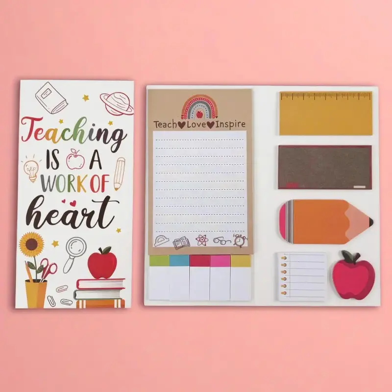 Teacher Appreciation Sticky Notes Set, Patterned Sticky Notepads, Teaching Is A Work Of Heart Gifts, Writing & Reminder Notes...