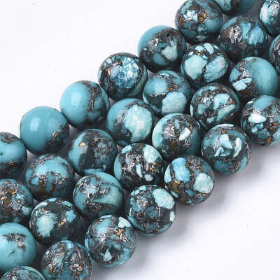 Assembled Synthetic Imperial Jasper and Natural Pyrite Beads Strands