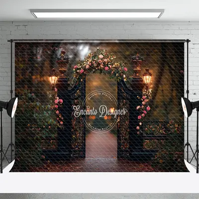 Aperturee Lighted Door Greenery Floral Wedding Photo Backdrop, 3X2FT(1MX0.6M), 14 USD, wedding backdrops, ENHD2J13-M