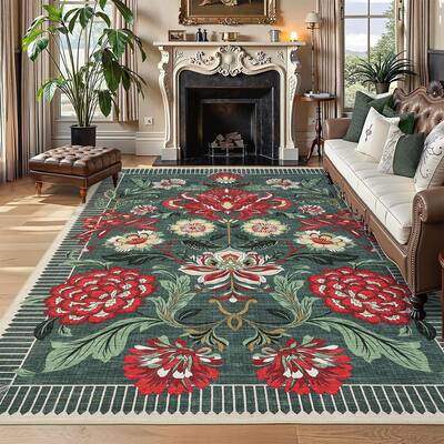 Garvee Indoor Washable Low Pile Area Rug Grey Green Modern Printed Soft Non-Slip Foldable Portable Living Room Bedroom