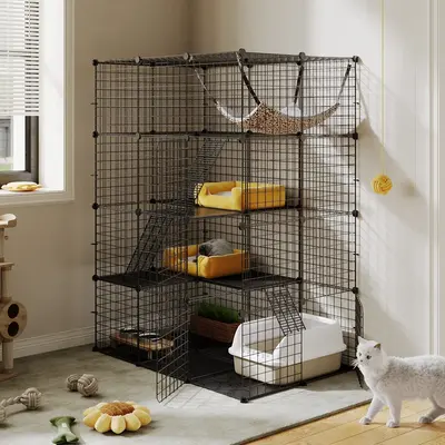 Yitahome Cat Cage Indoor Catio DIY Cat Enclosures Metal Cat Playpen 2/3/4-Tiers Kennels Pet Crate with Extra Large Hammock fo...